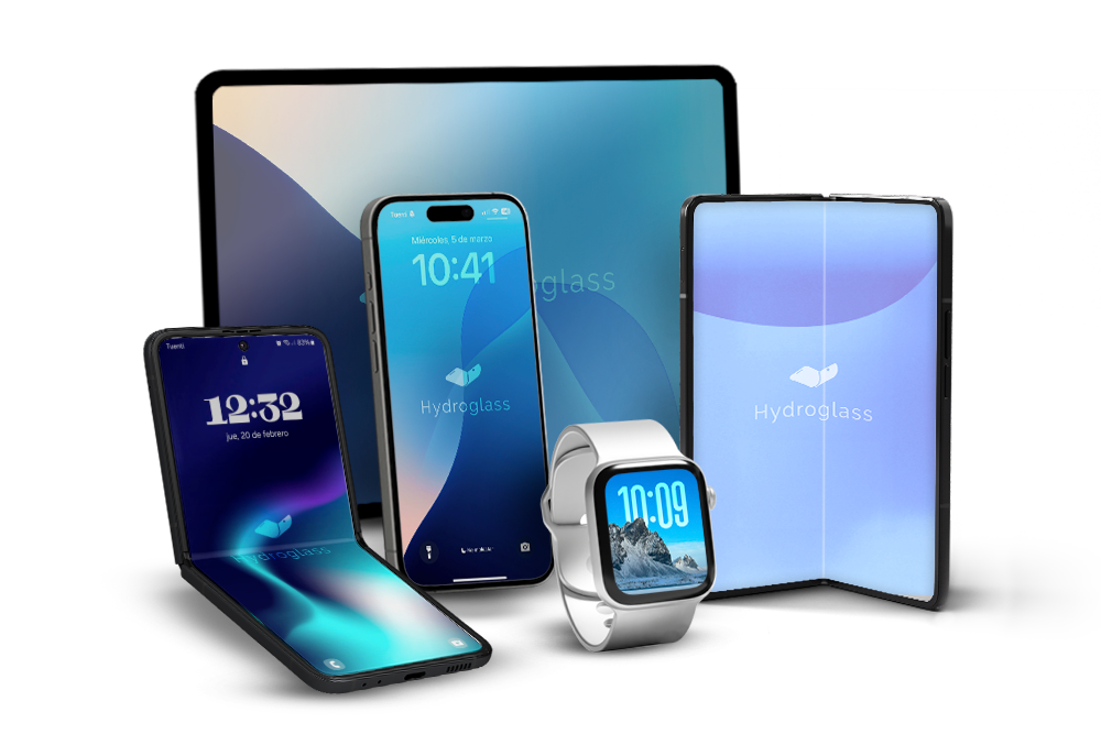 Celulares, tablets, relojes y plegables protegidos con Hydroglass